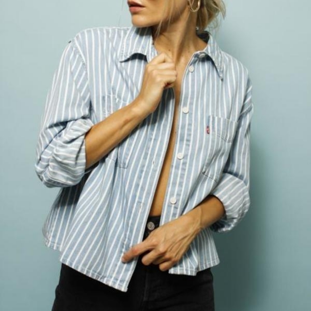 Levi's Zoey Pleat Oversized Utility Shirt in Line Dance Size Medium